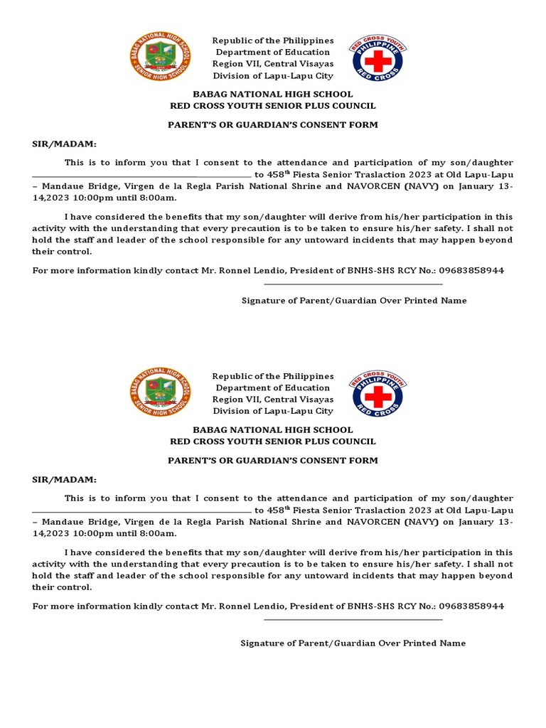 Parent Consent for School Event | PDF