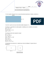 Lista de Revisão de Matemática - 9° Ano