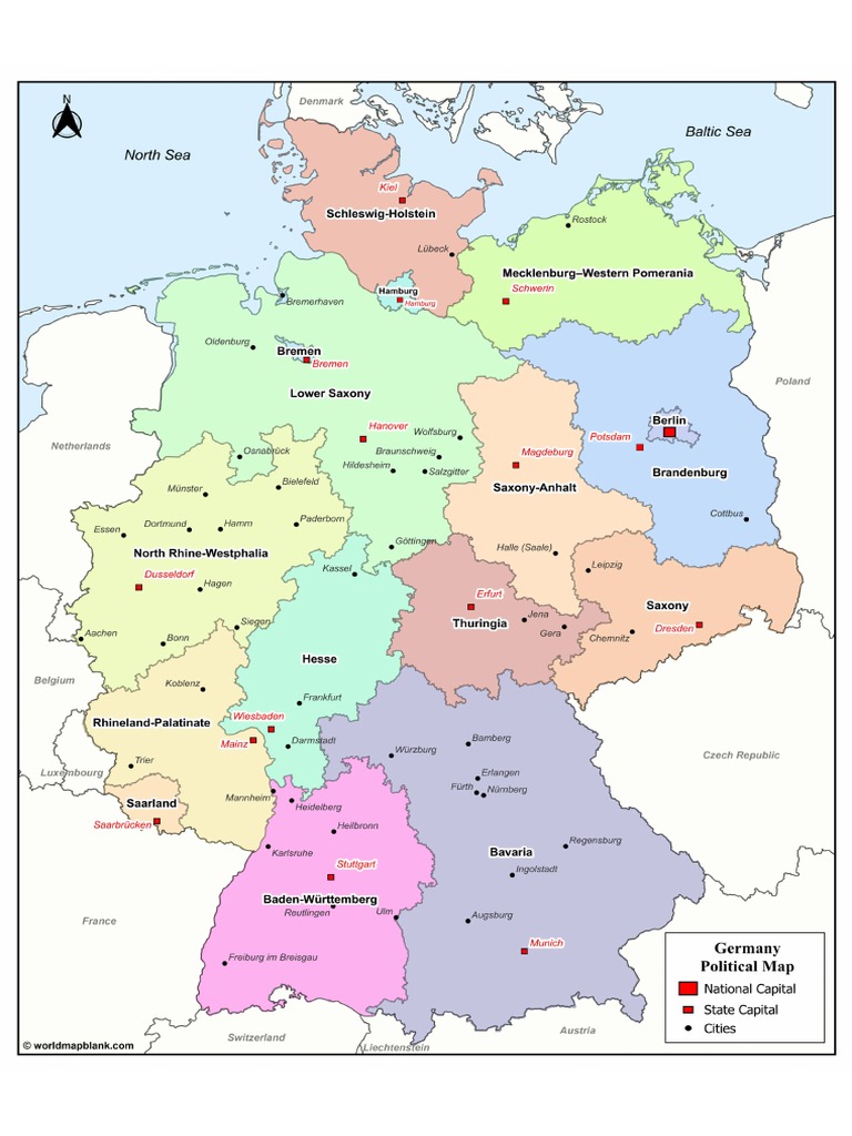 Map Of Germany With Major Cities A4 PDF 1693201785