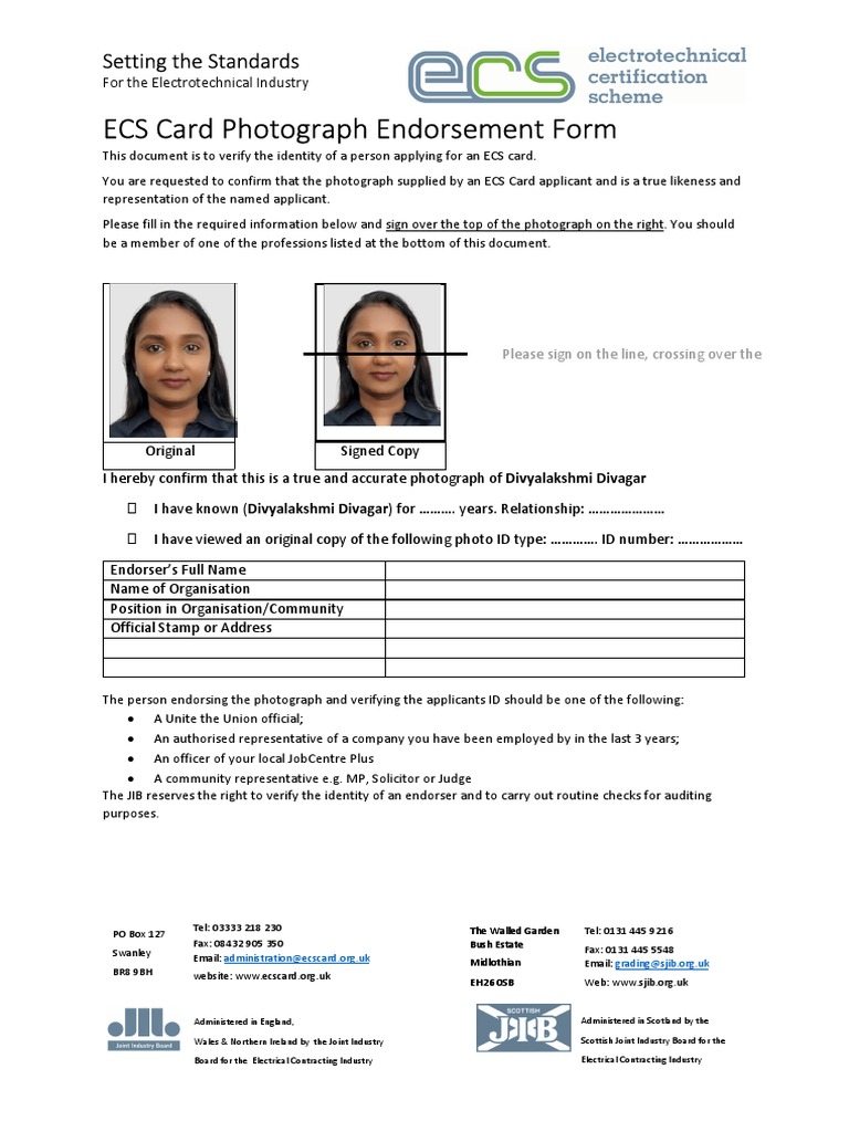 ECS Card Photograph Endorsement Guide | PDF