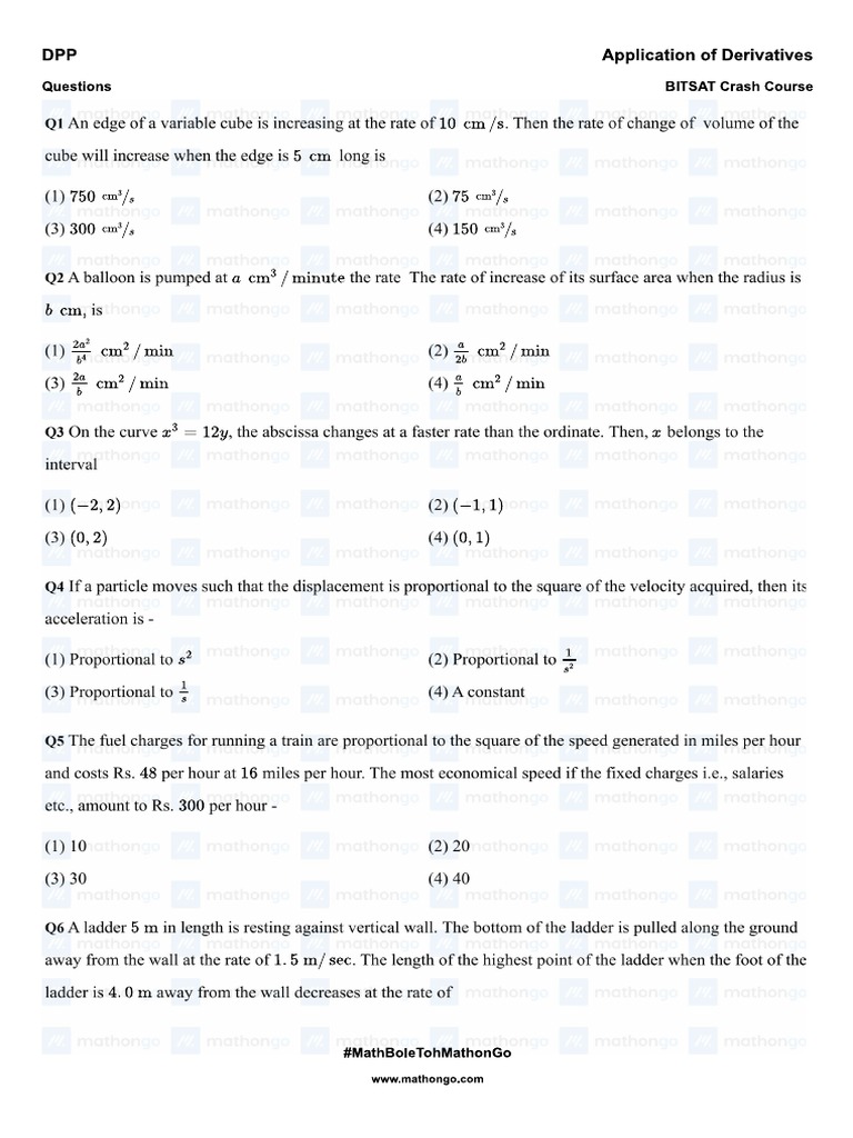  pdf question dpp application of derivatives pdf