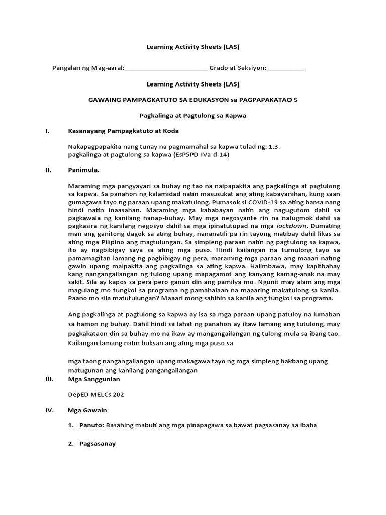 EsP 5 LAS Week 3 Ro Edited | PDF