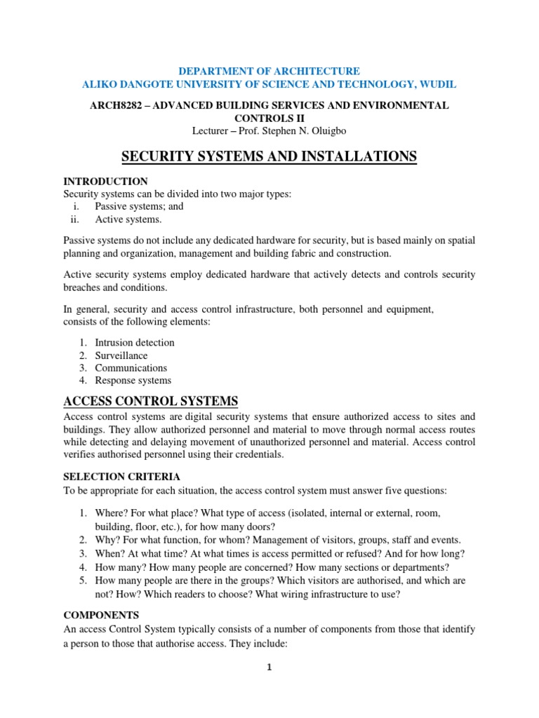 Security Systems and Access Control Guide | PDF | Computers ...