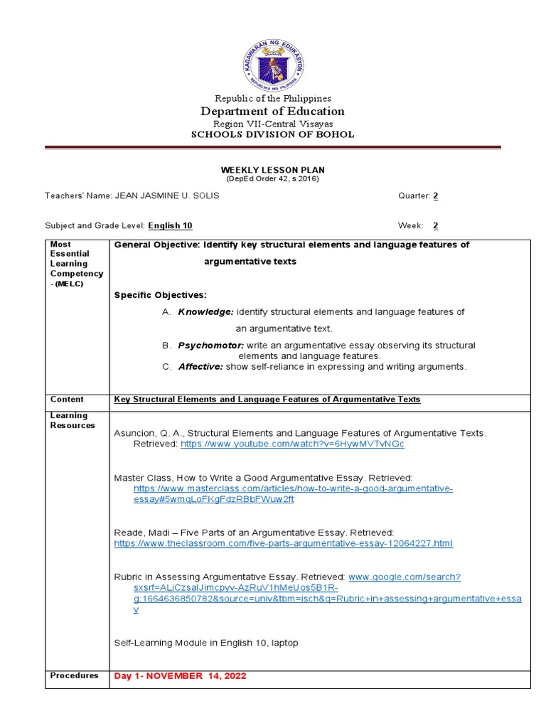 Argumentative Texts in English 10 | PDF | Argument | Essays