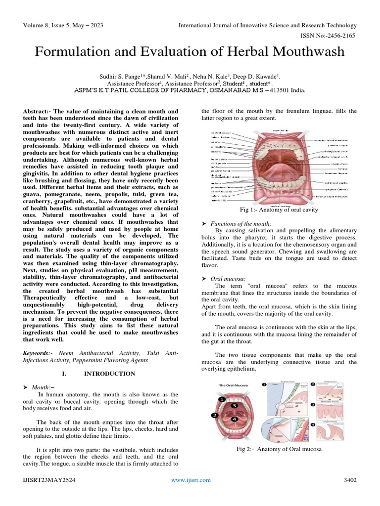 Formulation and Evaluation of Herbal Mouthwash | PDF | Mouth