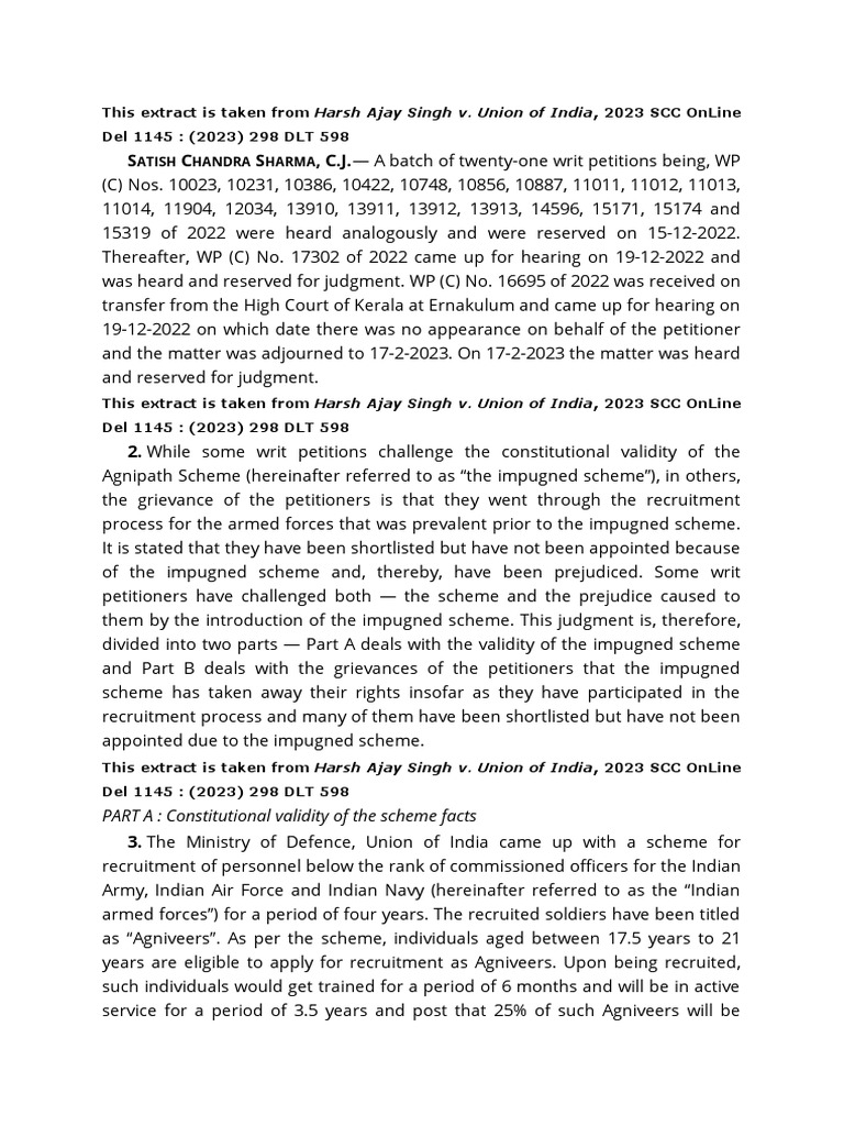 Agnipath Case-Referred Judgements and Arguments | PDF