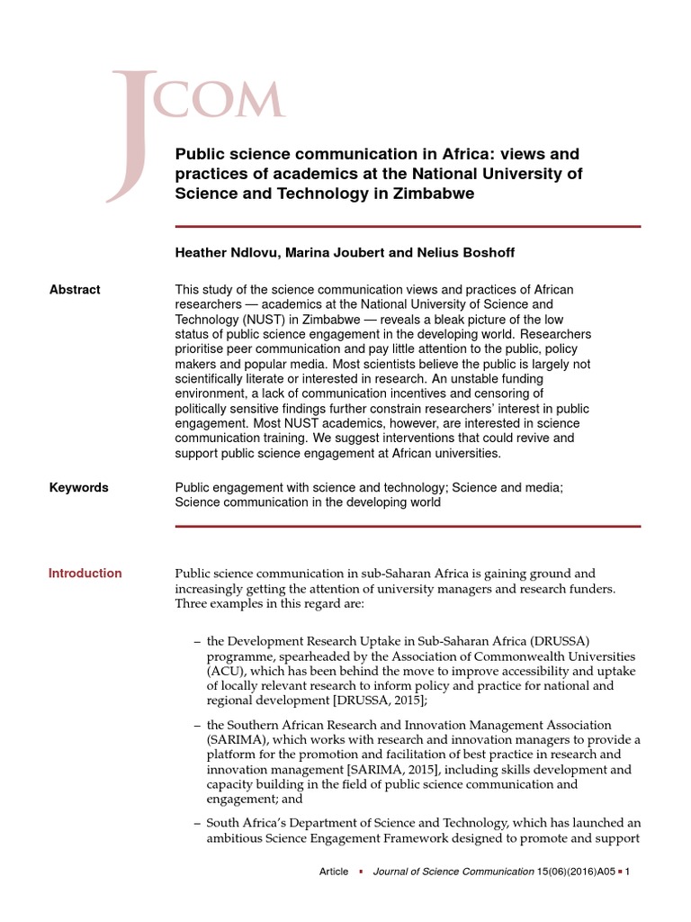 Public Science Communication in Africa Views and Practices of Academics