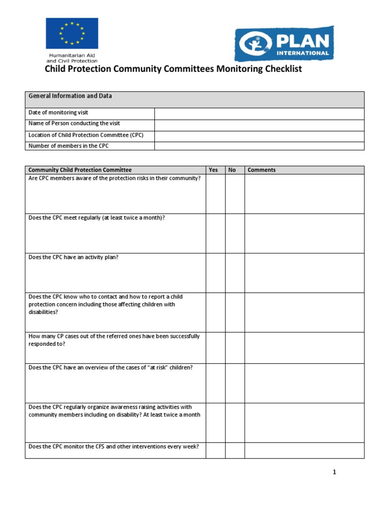 Child Protection Committee Monitoring Checklist | PDF | Career & Growth