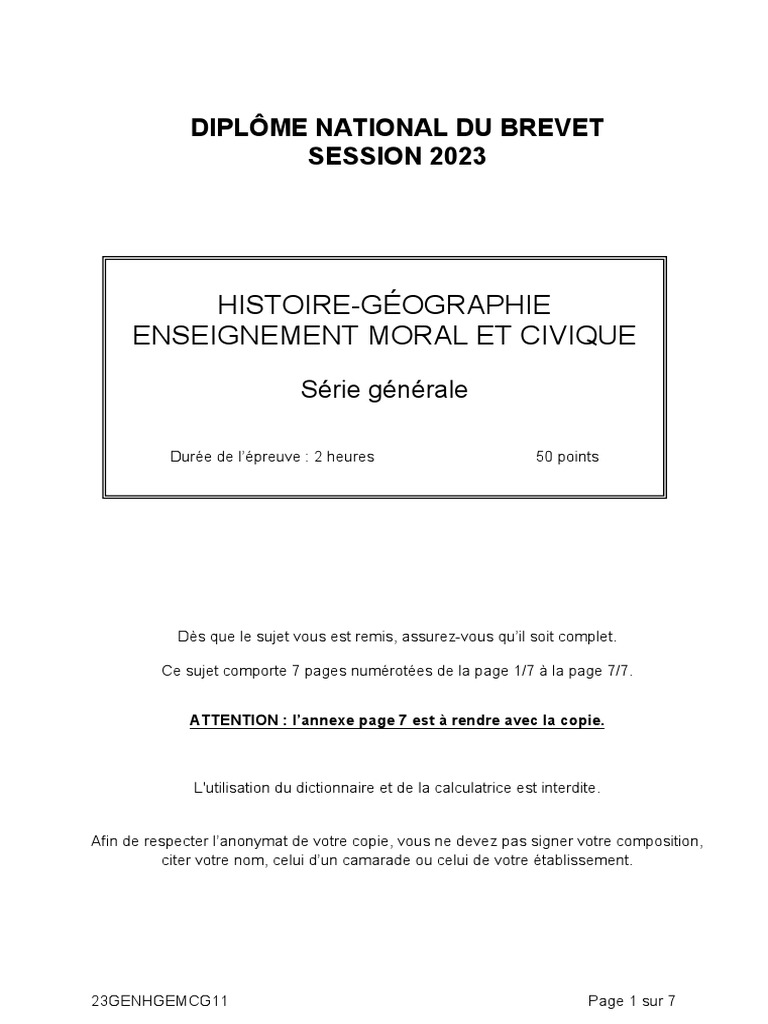 Sujet Brevet Histoire 2023 Serie Professionnelle Brevet 2023 Étranger Histoire | PDF | Vote | Gouvernance