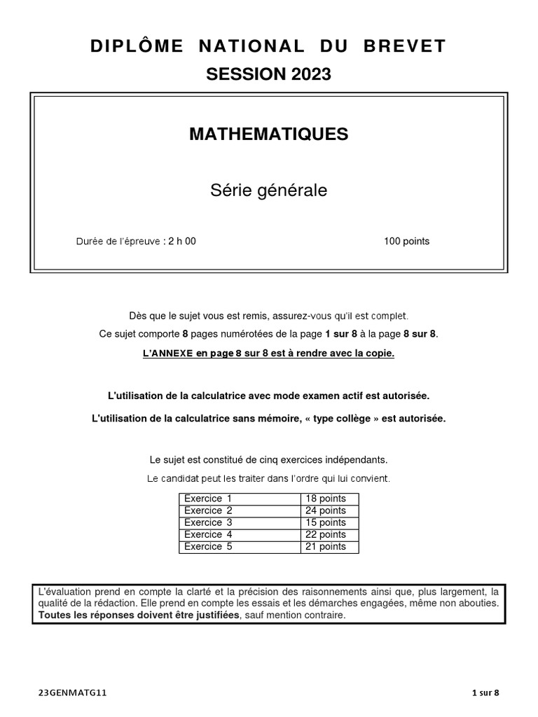 Combien De Temps Dure L épreuve De Maths Au Brevet Brevet 2023 Étranger Mathématiques | PDF | Mathématiques | Géométrie
