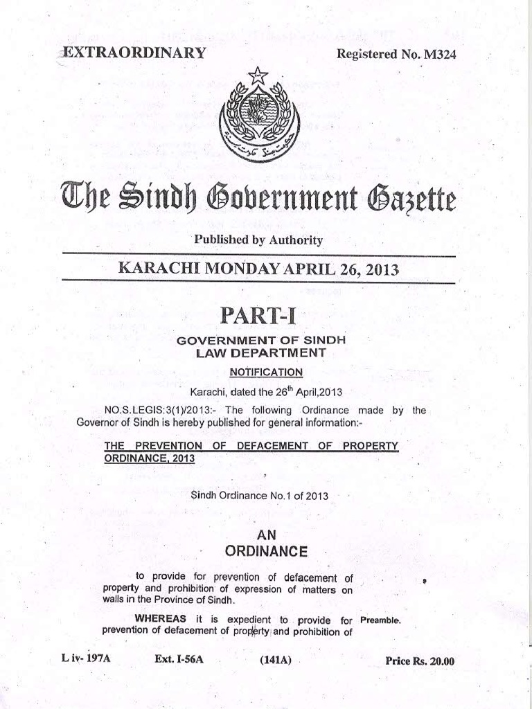 Prevention of Defacement of Property Ordinance 2013 | PDF