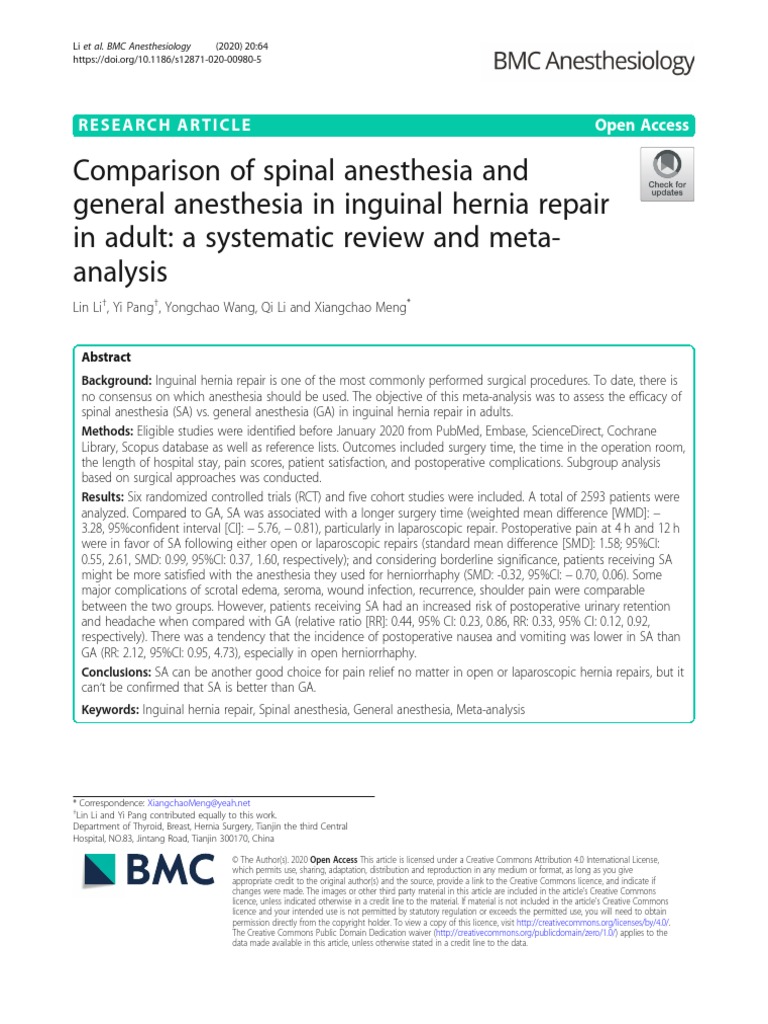 Comparasion of Spinal Anesthesia and Genaral Anesthesia in Inguinal