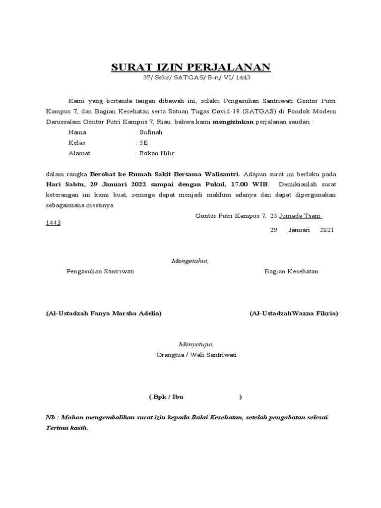 Surat Izin Perjalanan Yg Benar | PDF