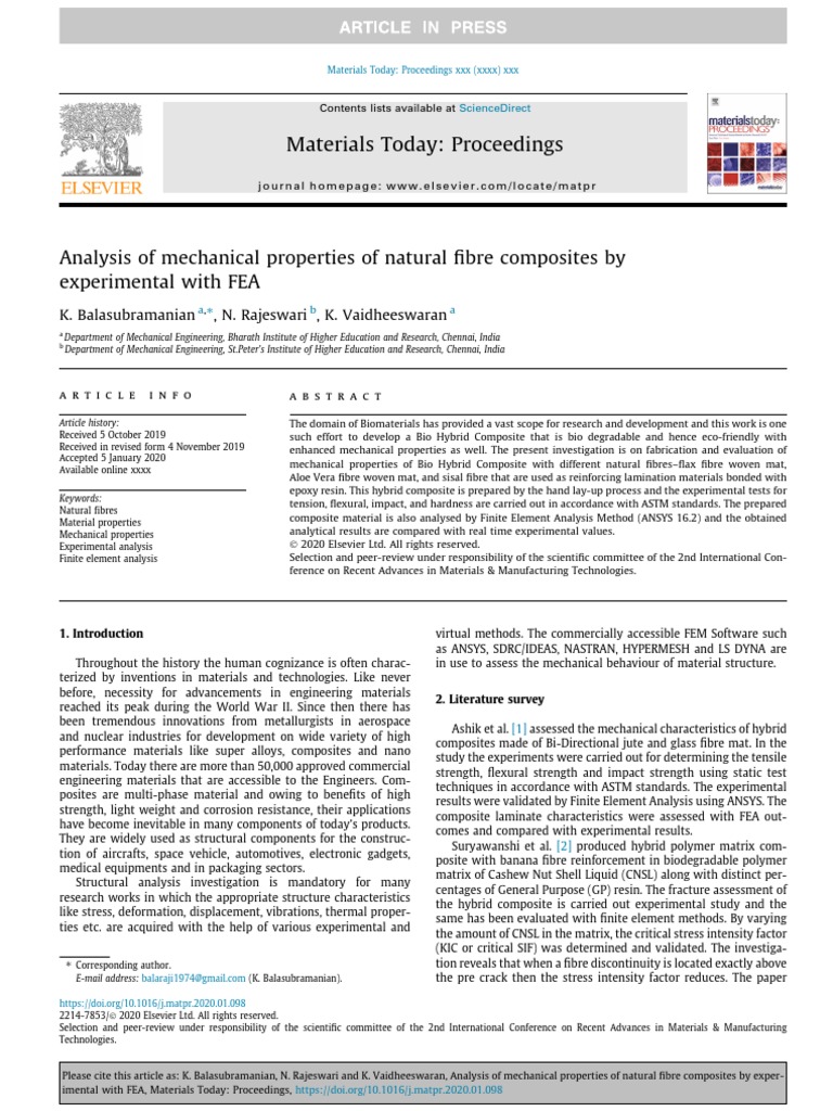 Analysis of Mechanical Properties of Natural Fibre Composites by ...