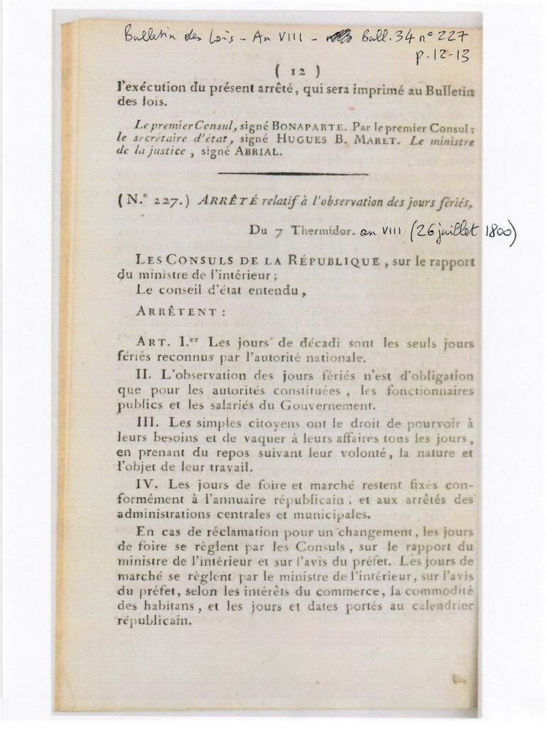 Arrêté Consulaire 7 Thermidor An VIII PDF