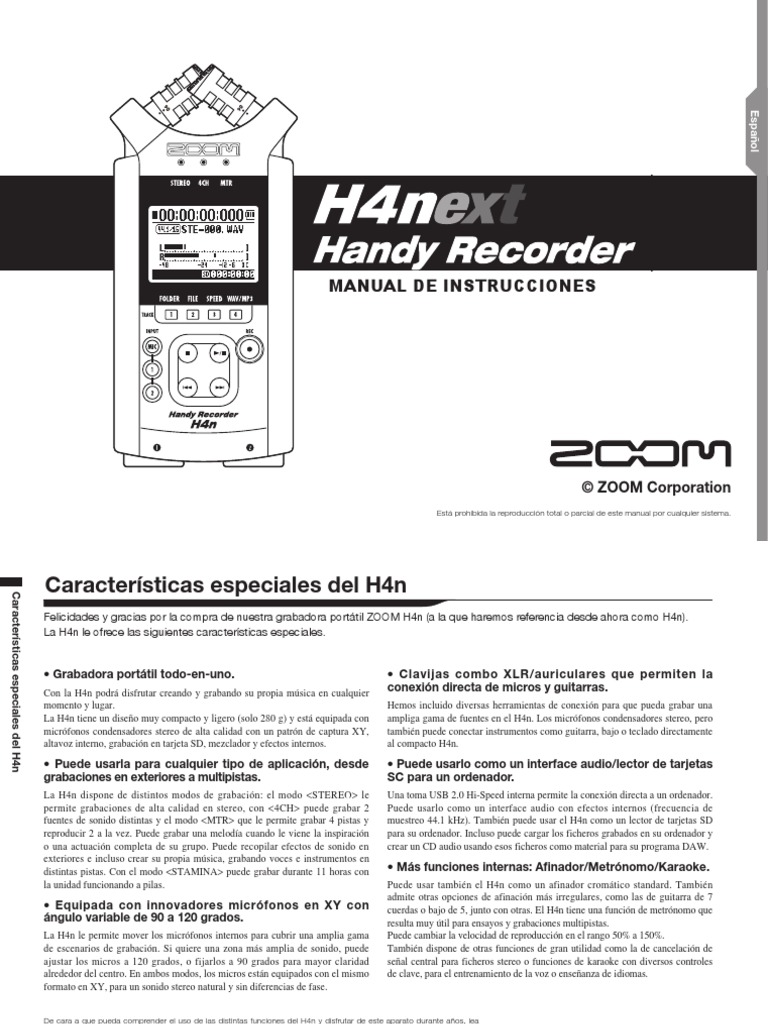 ZOOM H4n manual PDF Micrófono Informática