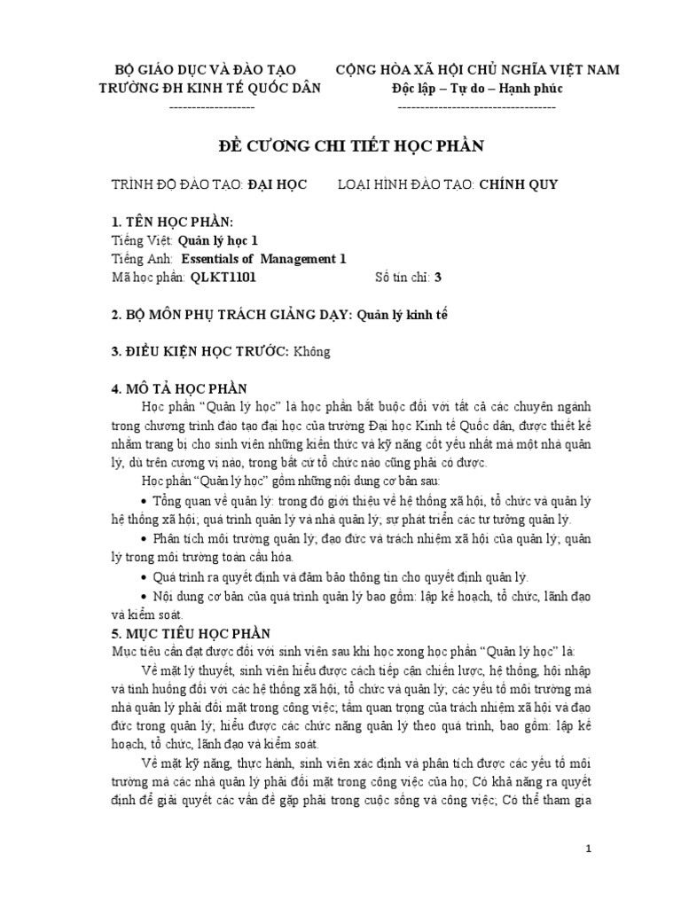QLKT1101 - Quan Ly Hoc 1 - 3 Tin Chi | PDF