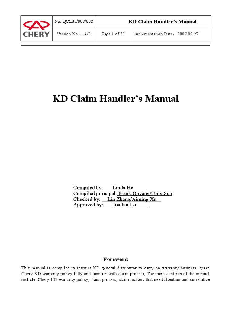 KD Claim Hander's Manual | PDF | Fuel Economy In Automobiles | Vehicle ...