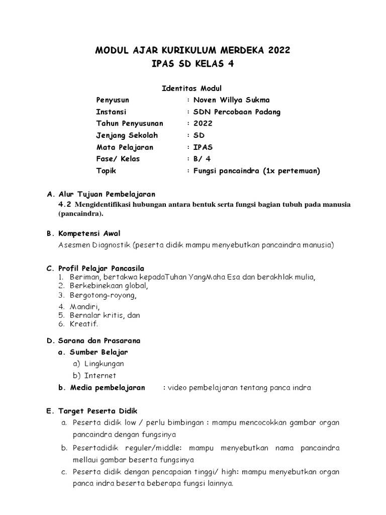 Modul Ajar Kurikulum Merdeka 2022 Ipas SD Kelas 4 | PDF