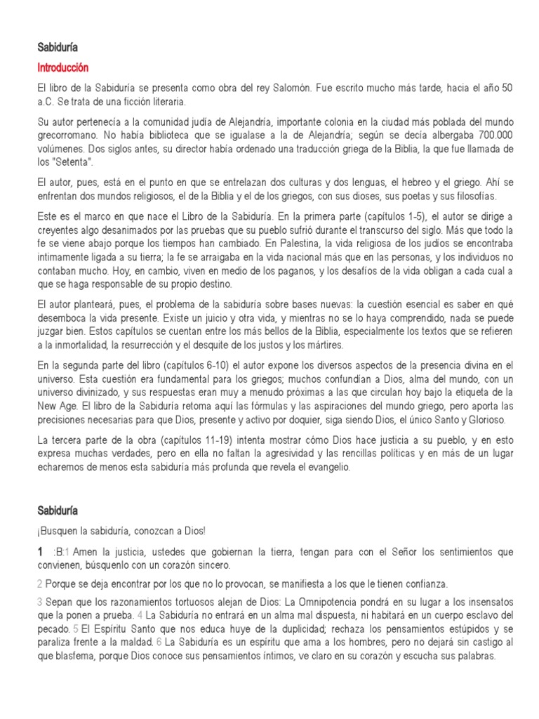 El Libro de la Sabiduría en la Biblia | PDF