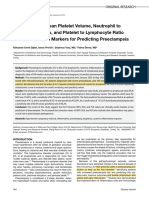 First Trimester Mean Platelet Volume, Neutrophil To Lymphocyte Ratio, and Platelet To Lymphocyte Ratio Values Are Useful Markers For Predicting Preeclampsia