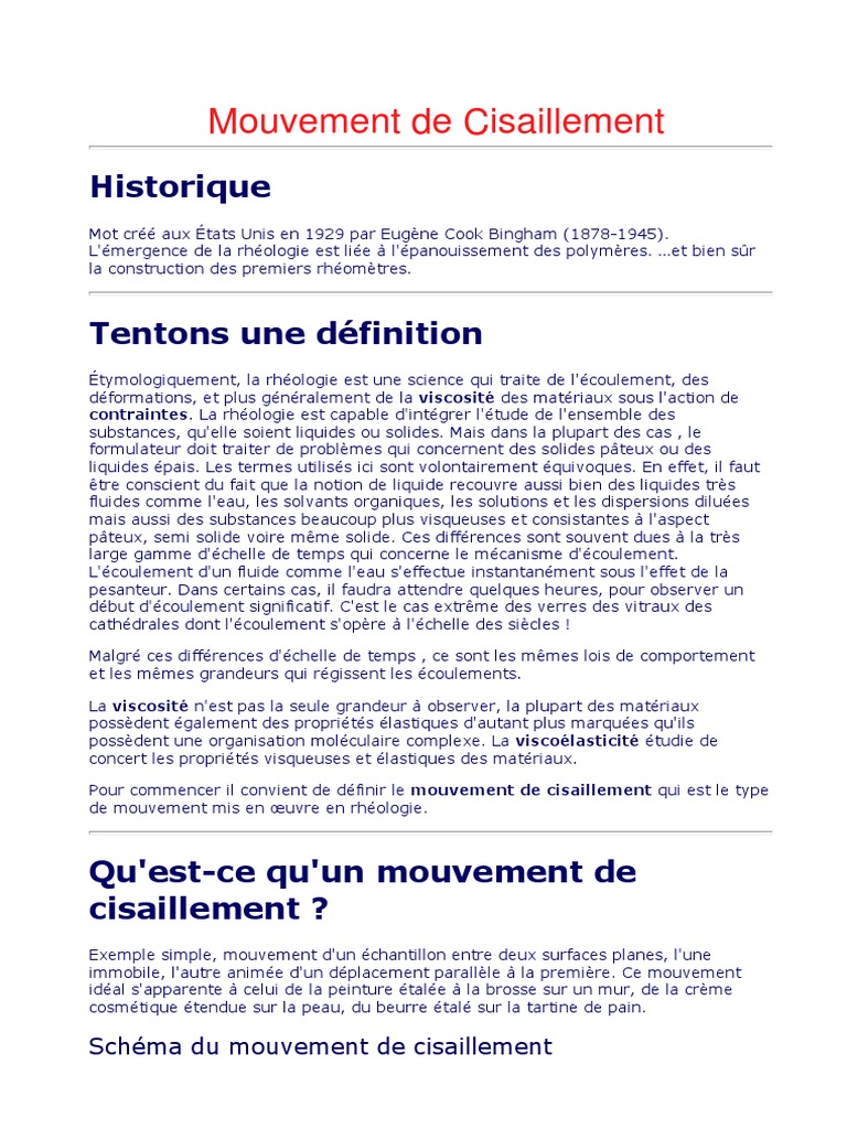 Comportement rhéologique et cisaillement | PDF | Fluide | Viscosité