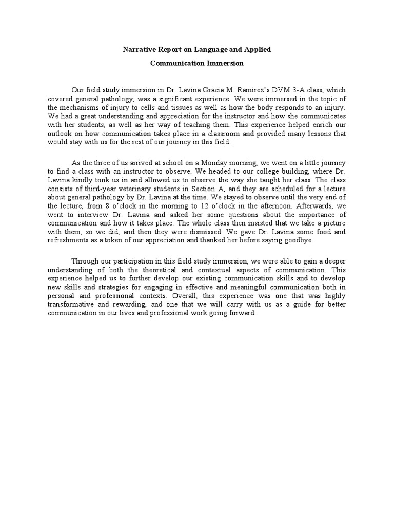 Narrative Report On Lac Immersion Pdf
