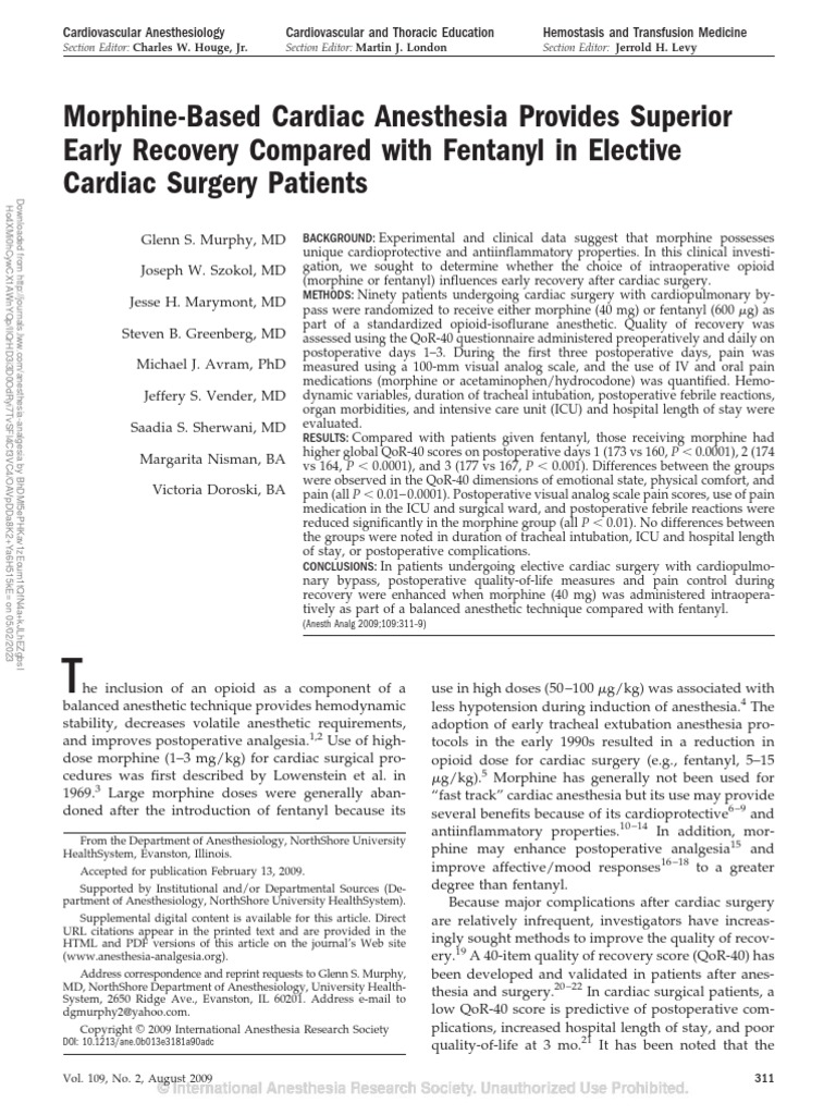Morphine based cardiac anesthesia provides superior early recovery