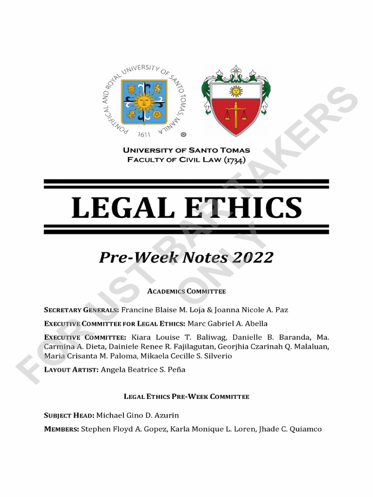 Legal Ethics Ust PreWeek Notes 2022 PDF