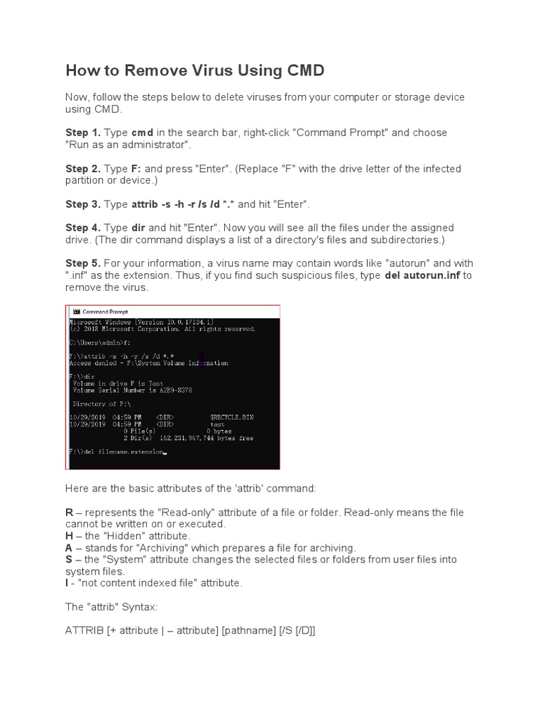 Remove Virus Using CMD Commands | PDF | Computer File | Computer Virus