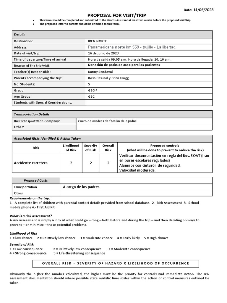 Trip Proposal for IREN NORTE Visit | PDF | Risk | Risk Assessment