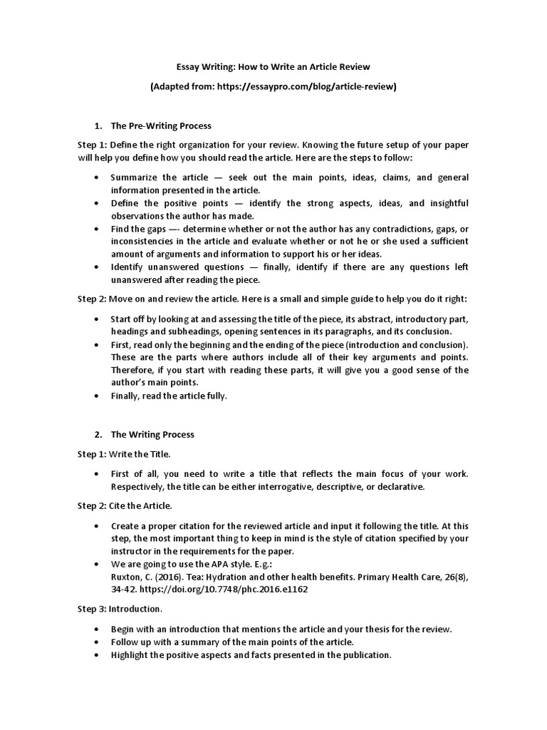 How To Write An Article Review PDF Argument Citation
