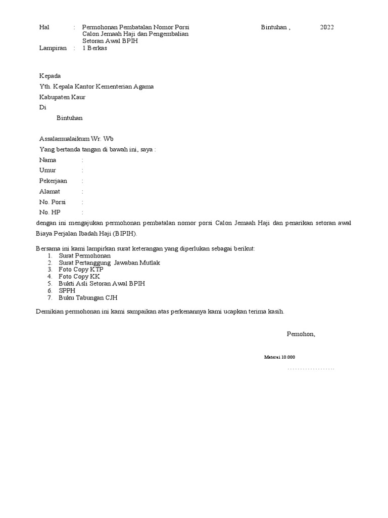 FORM PEMBATALAN HAJI | PDF