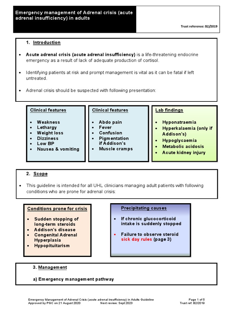 Adrenal Crisis Management Guidelines | PDF | Science & Mathematics