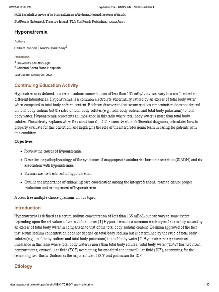 Hyponatremia StatPearls NCBI Bookshelf PDF