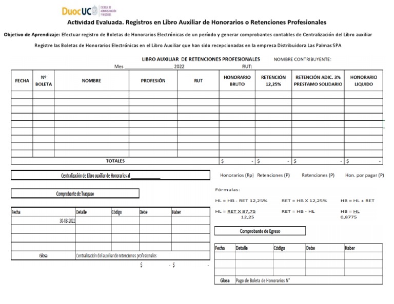 Registro de Honorarios y Retenciones | PDF