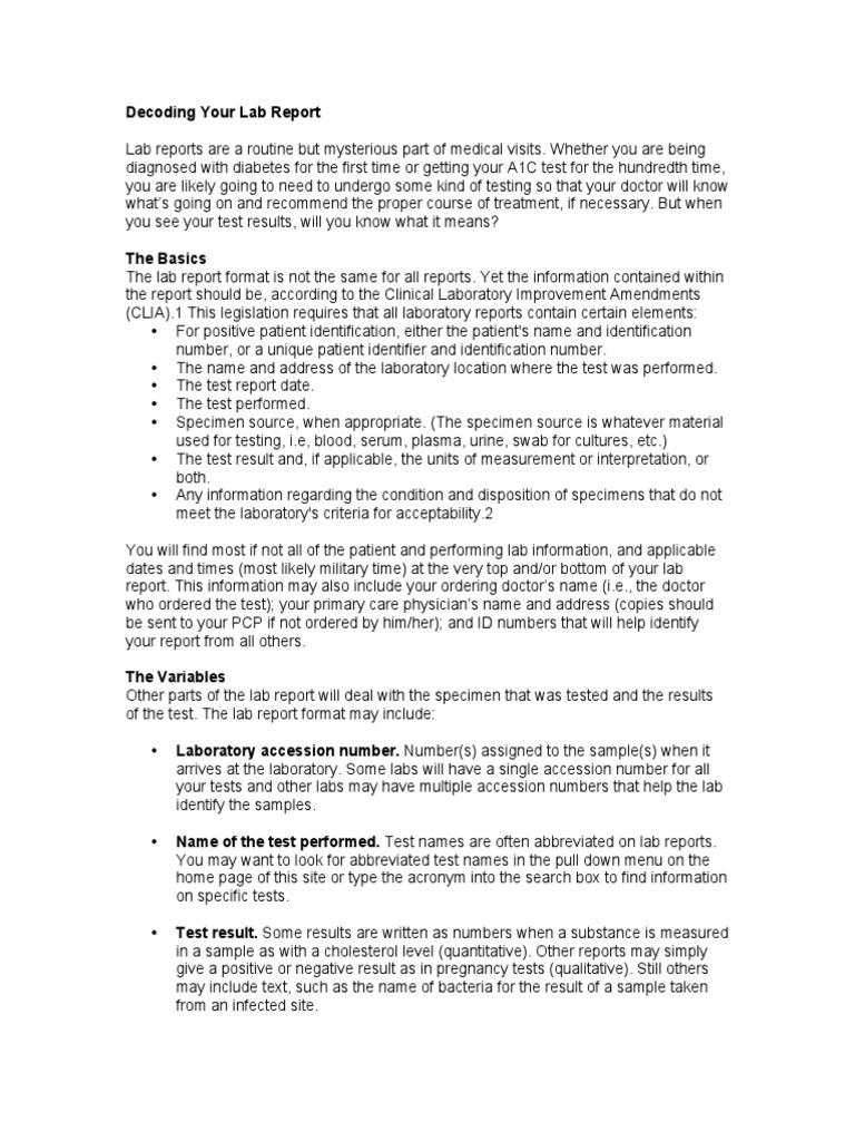 Decoding Your Lab Report  PDF  High Density Lipoprotein  Low Density 