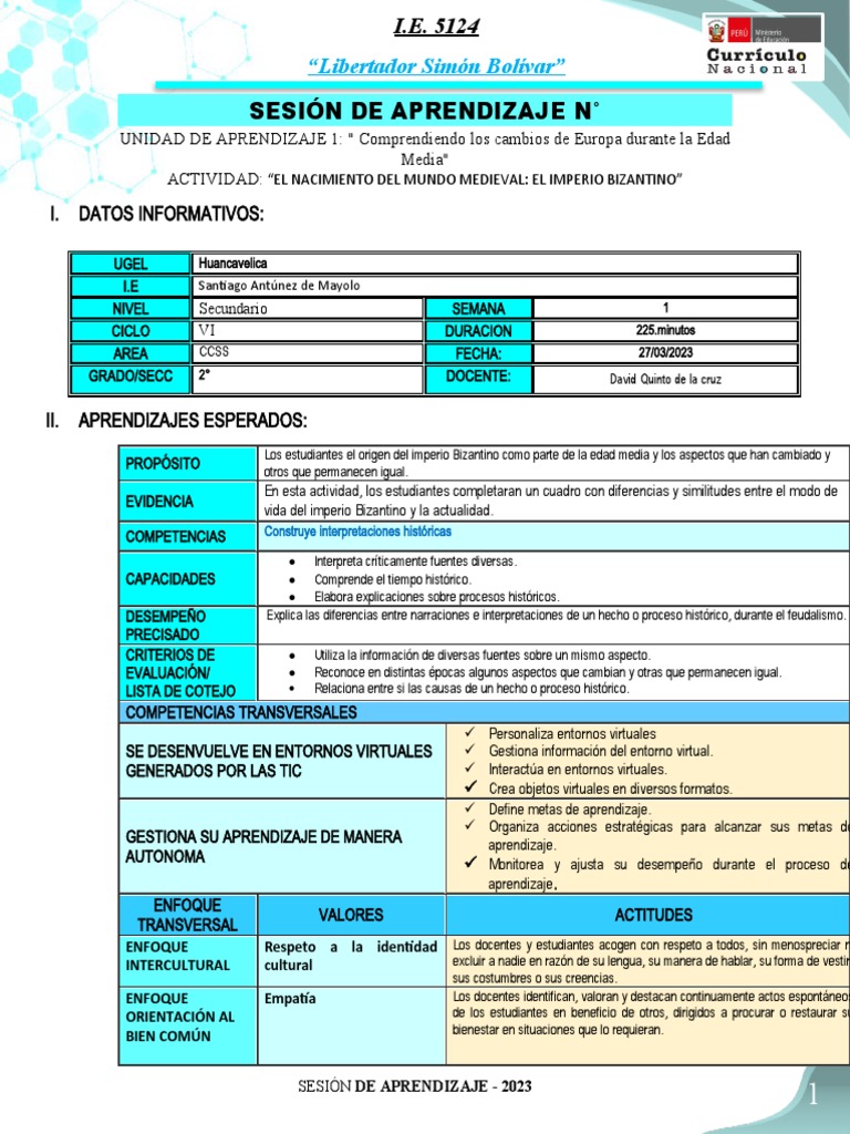 Sesion CCSS 2° Sec-Semana 01. | PDF | Evaluación | Aprendizaje
