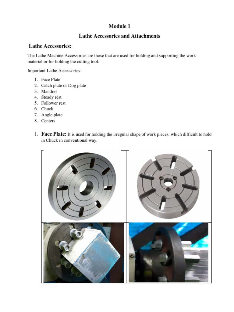 Lathe Accessories and Attachments Lathe Accessories 1. Face Plate PDF
