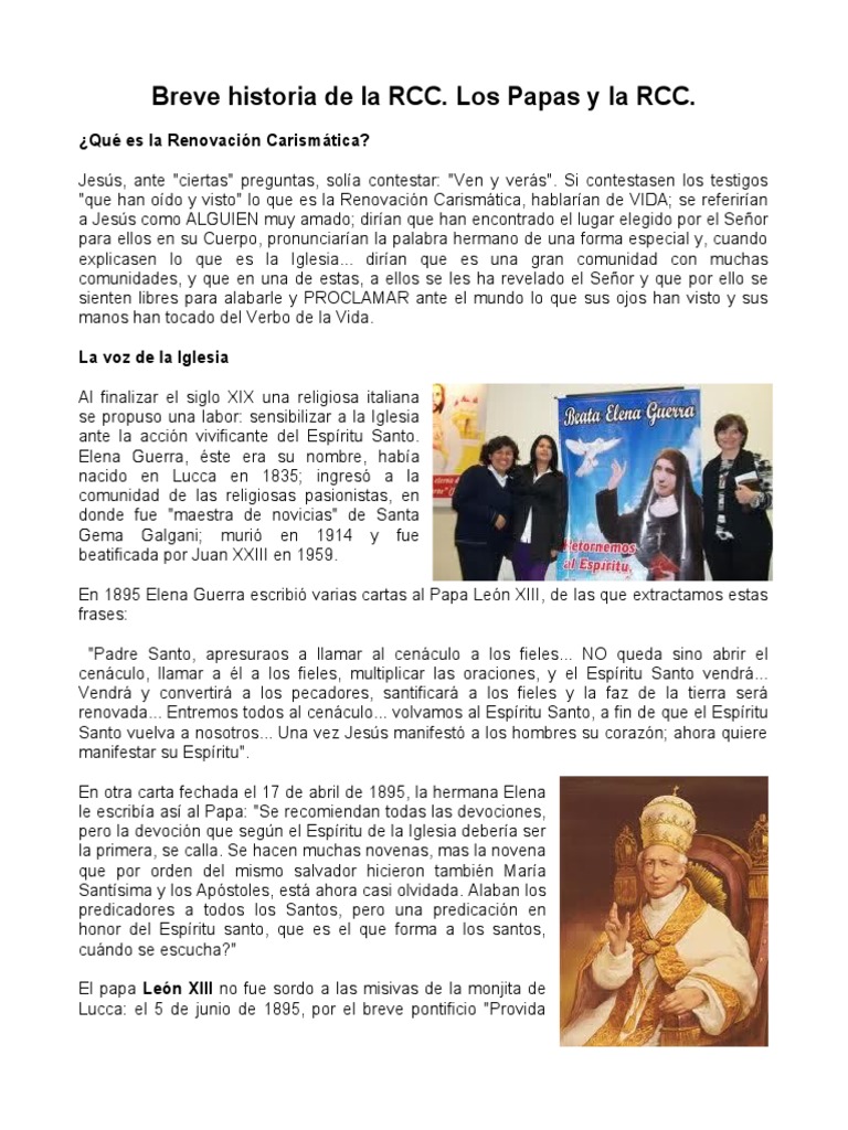 Breve Historia De La Rcc Pdf Iglesia Católica Espíritu Santo