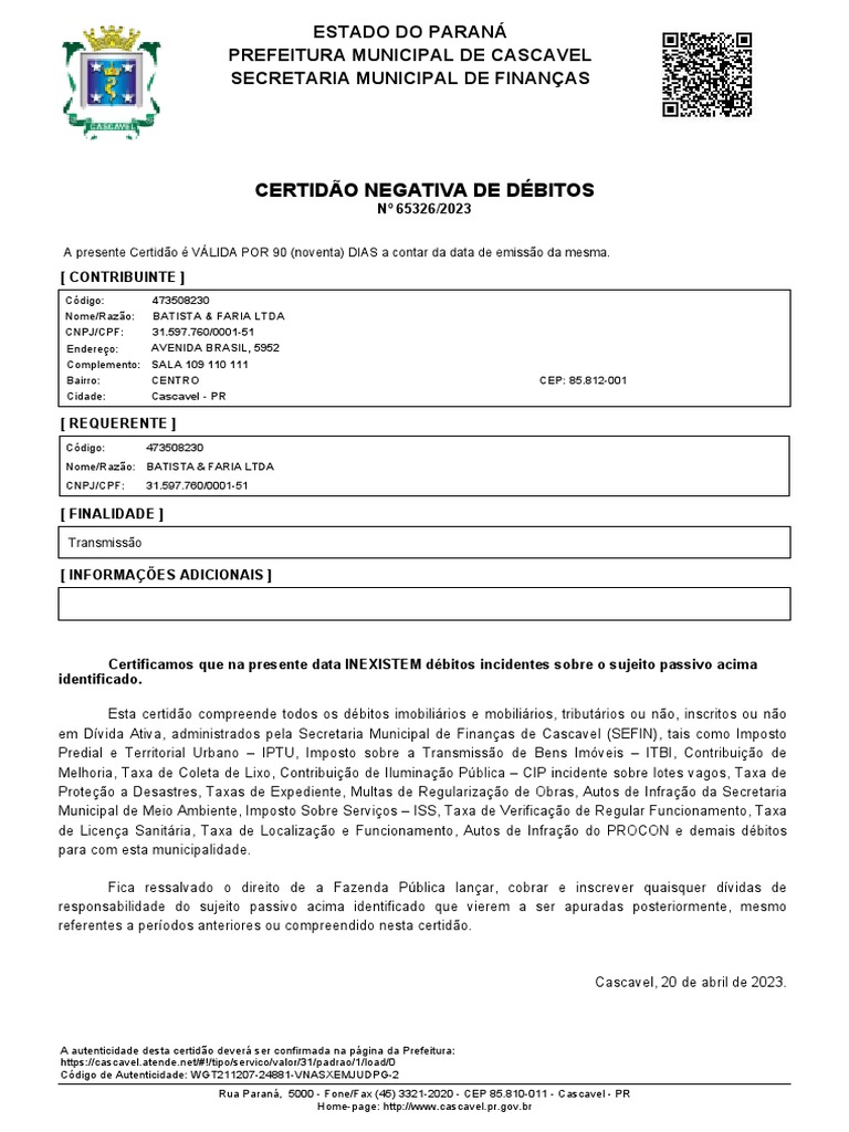 Certidao Municipal | PDF