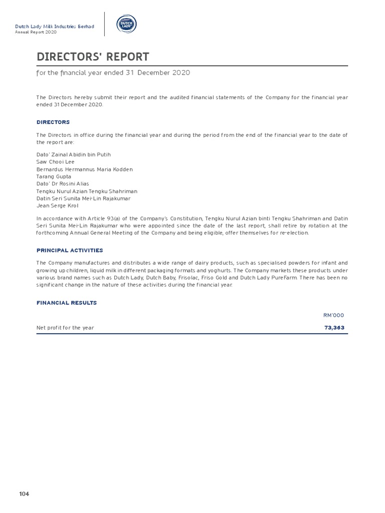 Dutch Lady Annual Report 2020 Summary | PDF | Depreciation | Expense