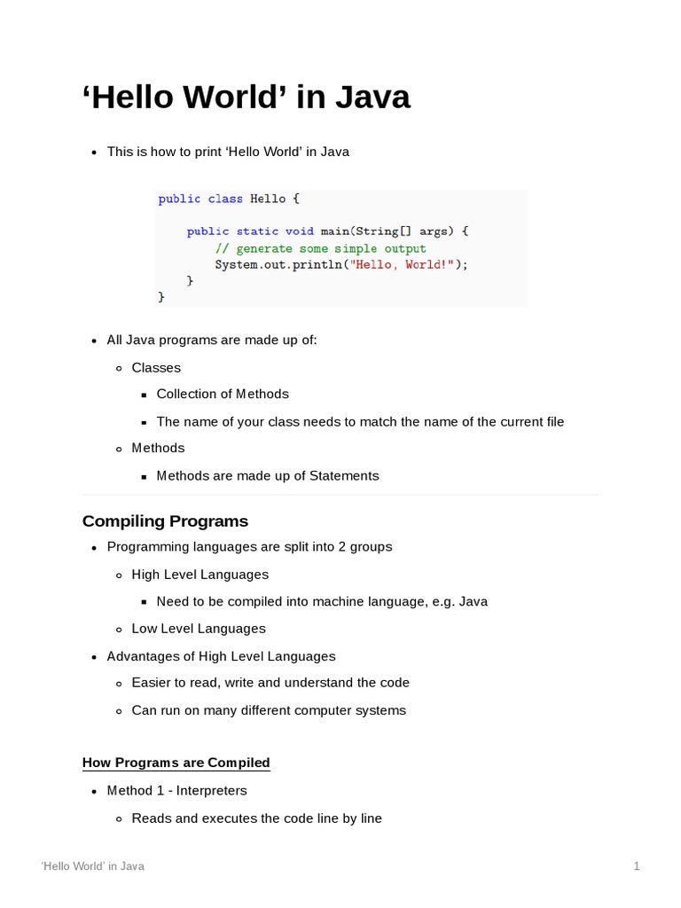 Hello World in Java | PDF