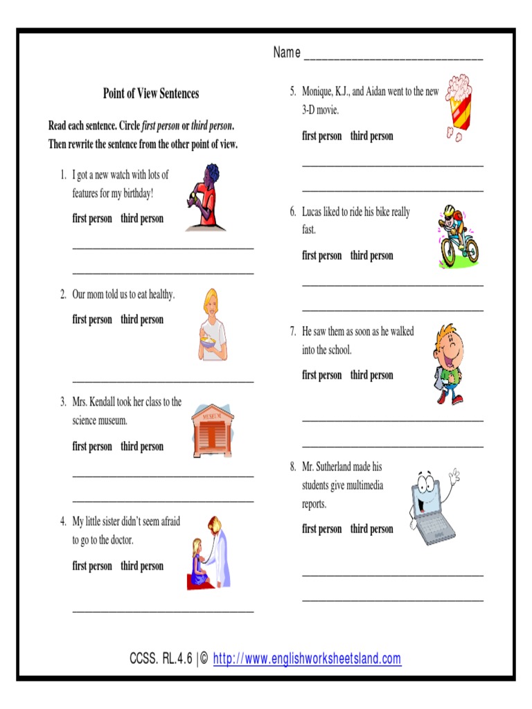 Point of View Sentences Name PDF