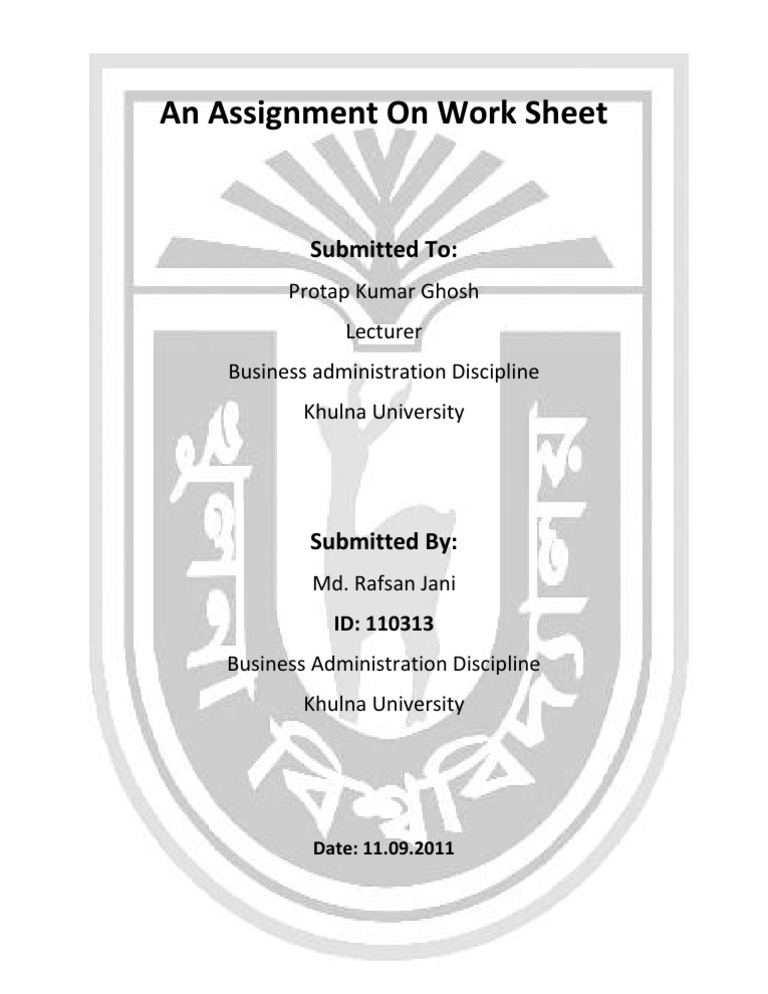 Work Sheet Assignment - Khulna University | PDF