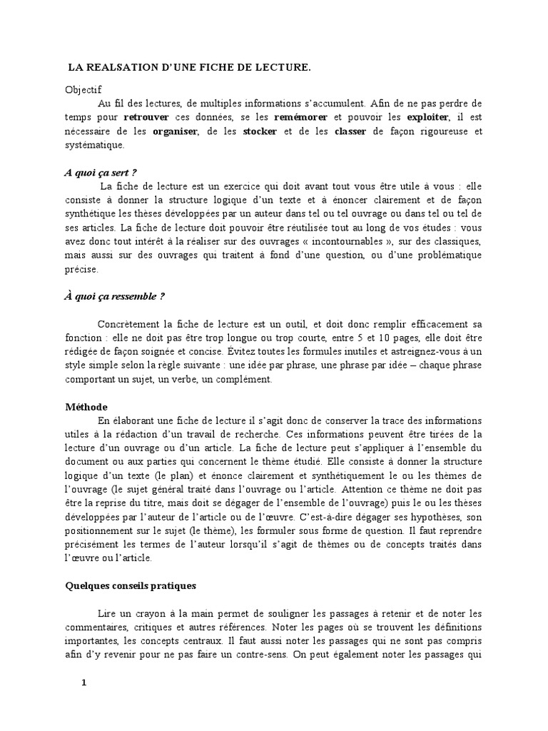 Guide pratique pour une fiche de lecture | PDF | Sujet (Grammaire)