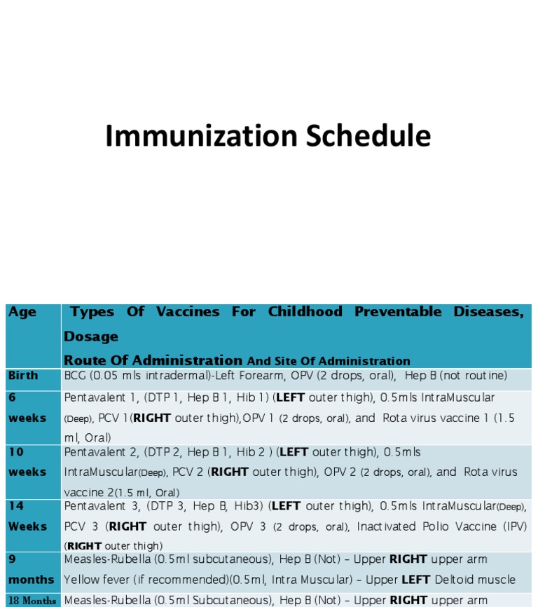 Immunization Schedule and Routes | PDF | Science & Mathematics