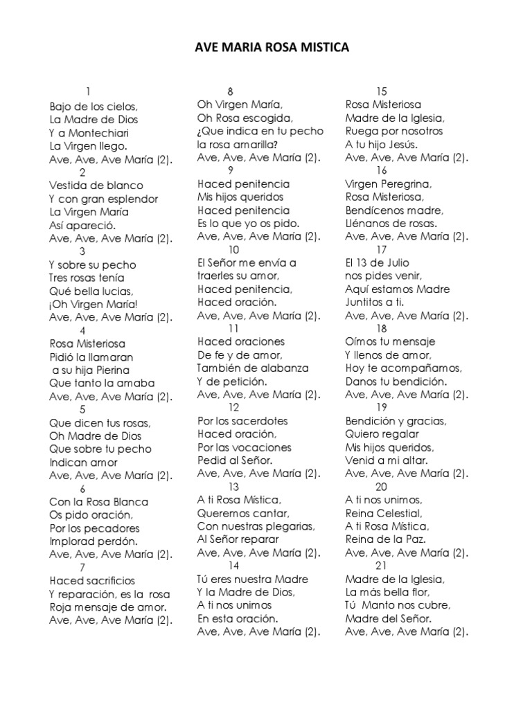 Ave Maria Rosa Mistica Peregrina. - 13 de Julio | PDF | Oración | María ...