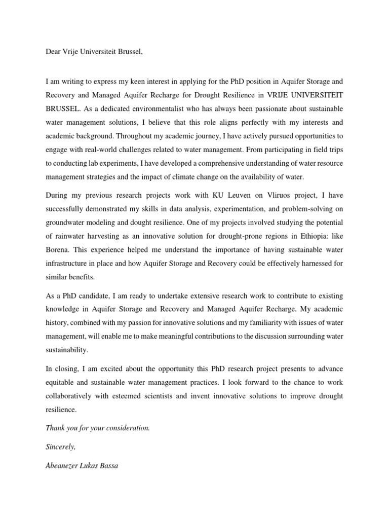PhD Application: Aquifer Storage Research | PDF