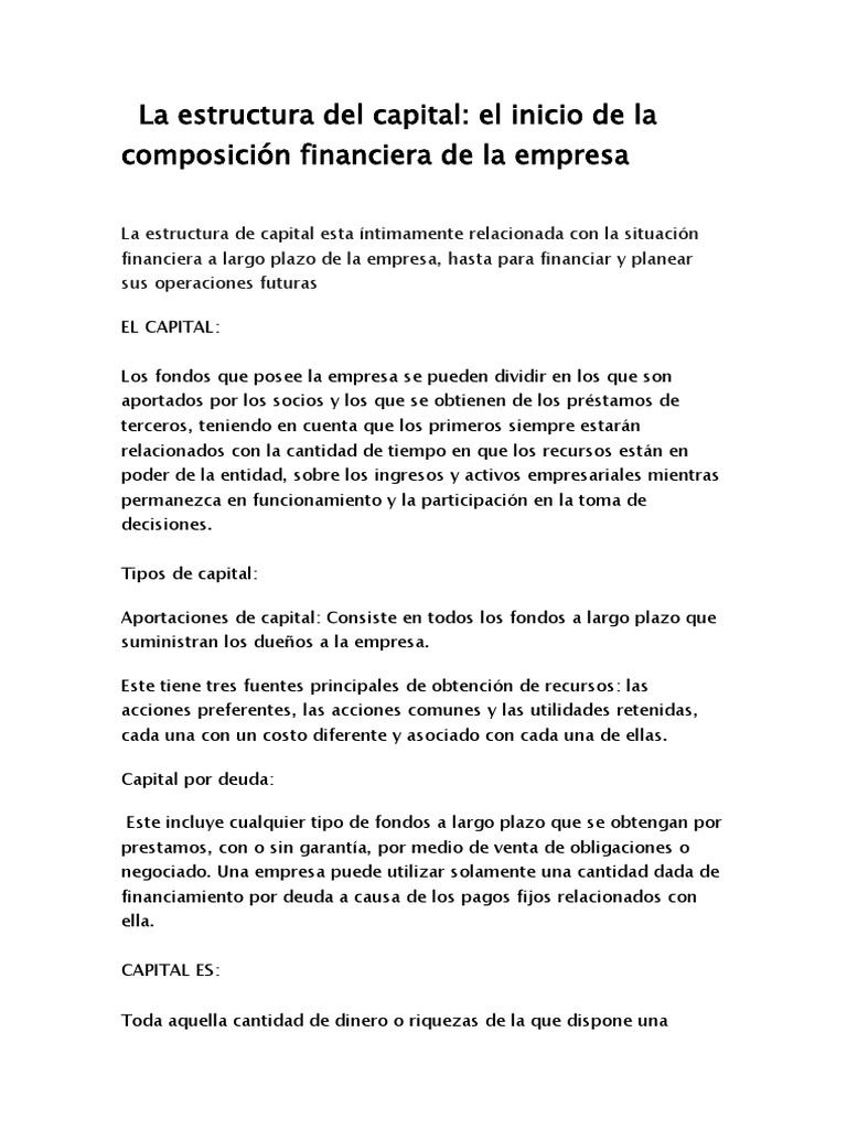 La Estructura Del Capital El Inicio de L | PDF | Apalancamiento